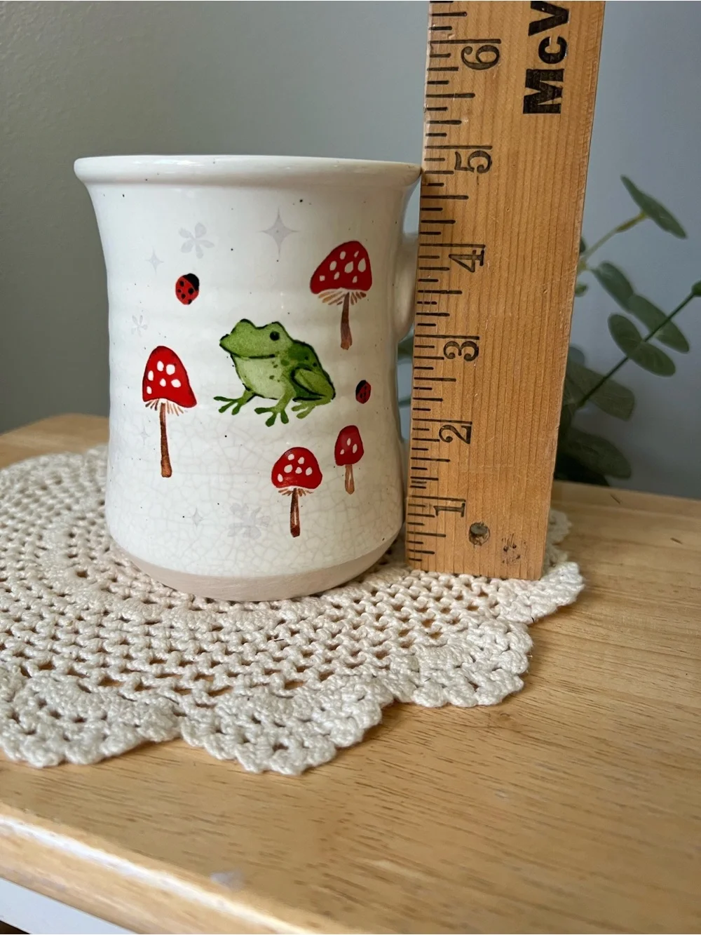 Ceramic Frog & Mushroom Large Coffee Mug Cottage Core Retro Vibe Earthenware